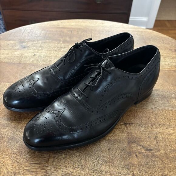 Vintage Johnston & Murphy Aristocrat punched wingtip lace oxfords 11 C narrow - Picture 1 of 7